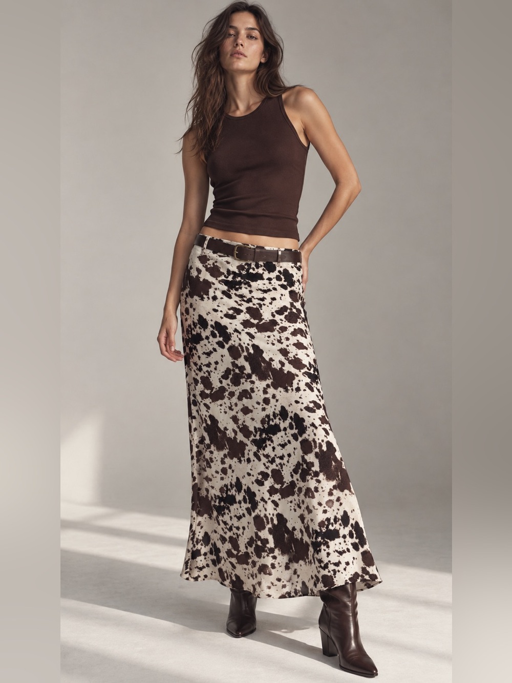 ZARA Cow Print Maxi Skirt | Size L